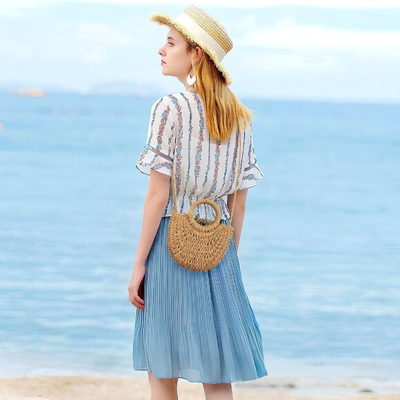 Straw Hobo Bags for Women Small Crossbody Bag Beach Purse Weave Shoulder Handbag - Picture 4 of 6